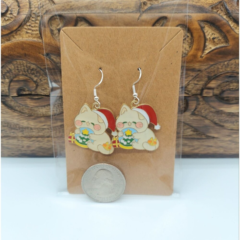 Cute Cat Earrings Christmas Earrings Hugging Snow Globe - Picture 2 of 2